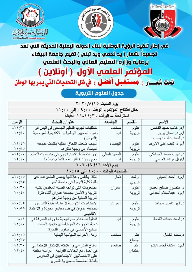 برعاية وزارة التعليم العالي والبحث العلمي المشاركة في المؤتمر العلمي الأول المنعقد في جامعة البيضاء